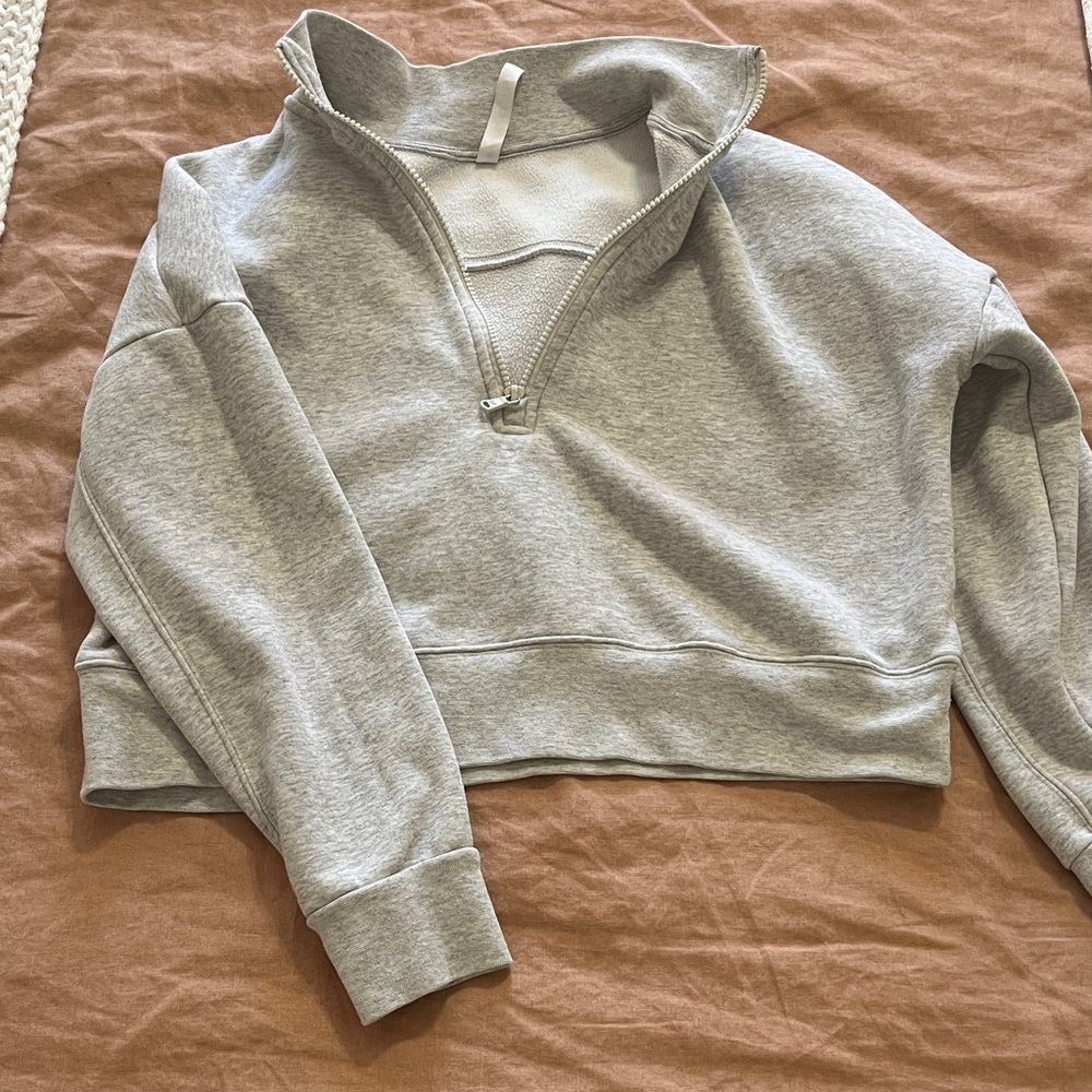 Fabletics Gray Cropped Quarter-Zip Sweatshirt